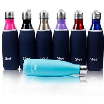 sfee 17oz doble pared vacío aislado botella de agua de acero inoxidable y taza perfecto Metal, Keep caliente y fría, A prueba de fugas, Camping, tenis, Runner, bicicleta, deportes botellas de agua + Bolsa de transporte protectora, rojo, 17 ounces