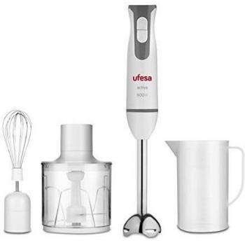 Ufesa BP4552 - Batidora de varilla, 600W, Función Turbo, Pie desmontable, 2 cuchillas de alta eficacia, Ergonómica, Vaso medidor, Accesorio picador, Batidor emulsionador, Libre BPA