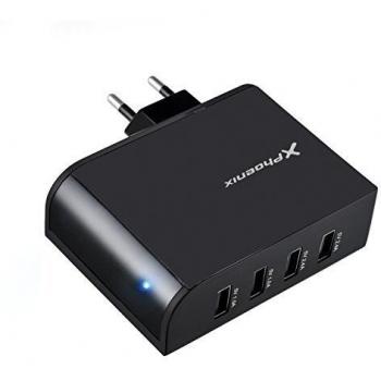Cargador Adaptador USB Universal DE Pared Phoenix PHMULTIUSBCHARGER 4 X USB Negro 5.1V 2.1A