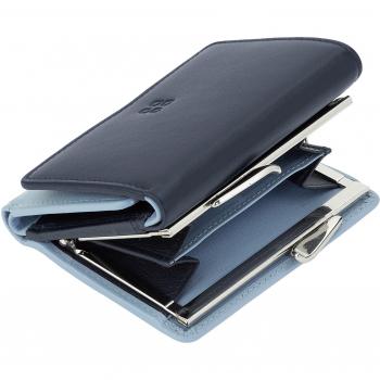 Dudu - Cartera pequeña de piel de becerro napa en azul marino con botón y monedero de boquilla, cartera de mujer pequeña, cartera de cuero RFID con clic clac, cartera compacta con 6 titulares de tarjetas