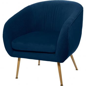 Sillón Solaro de Terciopelo Azul para Hogar - Atmosphera, diseño elegante, tapizado en terciopelo plisado, estructura robusta, comodidad excepcional