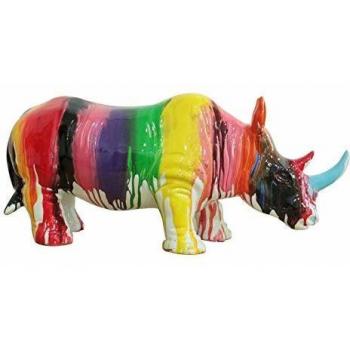 Figura Decorativa Rinoceronte Kuatéh de Poliresina Multicolor 54x18x24 cm