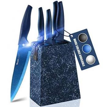 Wanbasion Azul Set Cuchillos Cocina Acero Inoxidable, Bloque de Cuchillos Cocina Profesional, Juego de Cuchillos de Cocina Con Soporte