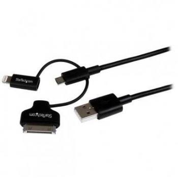 StarTech.com 3-in-1 Charging Cable - 1m (3ft) - Apple MFi Certified - Lightning/30-pin Dock/Micro-USB to USB Cable - Black