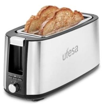 Tostador Ufesa Toastie Duo Plus 1400W Acero Inoxidable 2 Ranuras Largas con 7 Niveles de Potencia y Funciones Recalentar/Descongelar/Cancelar