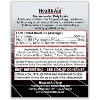 HealthAid L-Tirosina 550mg con Vitamina B6, 60 Comprimidos