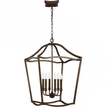Lámpara colgante Yarmouth de 6 luces en latón envejecido pintado, 77,2 cm