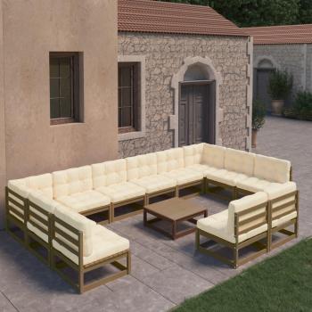 Set de jardín y almohadas 13 piezas madera maciza pino ámbar