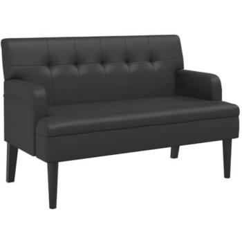 Banco con respaldo de cuero sintético negro 112x65,5x75 cm