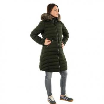 Chaqueta de plumas con capucha y pelo sintético Fuji verde para mujer