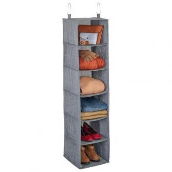 Organizador Colgante para Armario, 6 Compartimentos, Tela, 131 x 30 x 30 cm, 2 Ganchos, Almacenamiento Suspendido, Gris