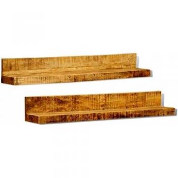 Solid Wood Wall-Mounted Display Shelves 2 pcs