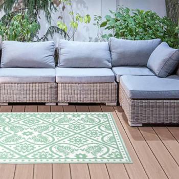 Esschert Design Alfombra de Exterior Rectangular 182x122 cm Color Verde y Blanco, Diseño de Azulejos