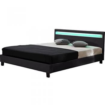 Cama con cabecero LED Maria - 160 x 200 cm - Negro