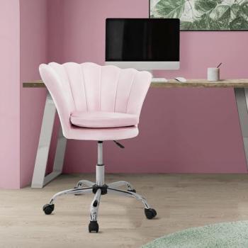 Silla de Oficina Giratoria Ergonomica de Terciopelo Rosa Claro con Ruedas, Respaldo Regulable en Altura y Diseño Moderno ML-Design