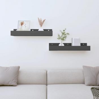 Estantes de pared 2 uds madera maciza de pino gris 50x12x9 cm Mueble Almacenaje Estantería para Oficina, Estudio, Dormitorio Estantería/Librería/ mueble de Almacenamiento