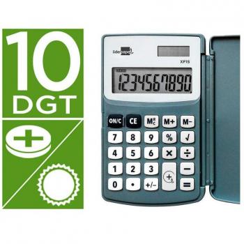 CALCULADORA LIDERPAPEL BOLSILLO XF15 10 DÍGITOS CON TAPA SOLAR Y PILAS COLOR GRIS 123X75X12 MM
