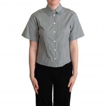 Dolce & Gabbana White Green Cotton Check Shirt Blouse Top - IT40|S, Size: XS