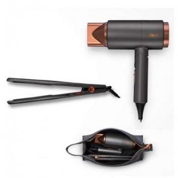 Ufesa My Glamour Pack Secador Iónico 2200W + Plancha de Pelo con Revestimiento Cerámico y Bolsa - Negro