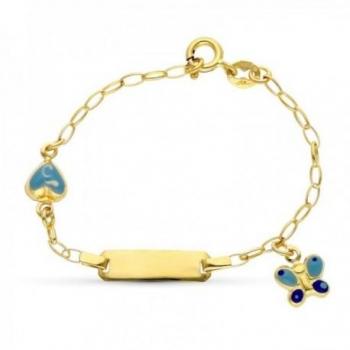 Esclava de oro 18k para bebé con detalle de mariposa y corazón esmaltados