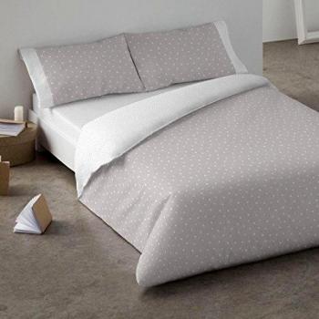 Burrito Blanco Juego de Funda Nórdica 302 de Algodón Ecológico con Estampado de Topitos para Cama de Matrimonio de 150x190 cm hasta 150x200 cm, Gris
