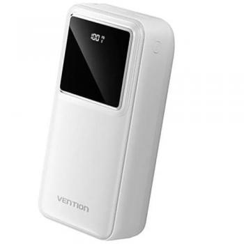 Power Bank Vention 30000mAh - Carga Rápida 22.5W - Micro-USB, USB-C y USB-A - Pantalla LED - Color Blanco