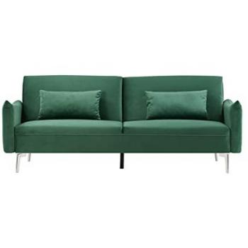 Sofá Convertible 3 Plazas de Terciopelo Verde Betty con Diseño Contemporáneo y Patas de Metal Plateado