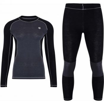 Dare 2b Advanced Merino Wool Natural Wicking & Anti-Bacterial Odour Control Performance Thernal Base Layer Set Ropa Interior, Hombre, Black/Ebony Grey, Small