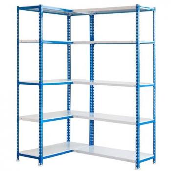 SimonRack Estantería Metálica Esquina, 10 Baldas, Soporta 80 kg de Punto Flexión por balda, Dimensiones: 1800x1000x400 mm, Color: Azul/Blanco, Tipo