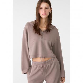 Soft-Touch Cropped Hoodie - Brown M