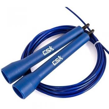 Comba Azul, Comba CSX Pro Speed 3000 - Rodamientos, 10ft, 300cm 280cm, Cuerda Recubierta de Plástico con Cable de Acero de Longitud Ajustable - Profesional para Boxeo, MMA, Kickboxing, Crossfit, WOD, Pasadas Dobles - Beneficios Cardiovasculares de Saltar