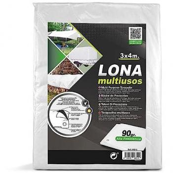 Lona Multiusos Blanca Impermeable 3x4 m con Ojales de Aluminio y Material Resistente al Agua
