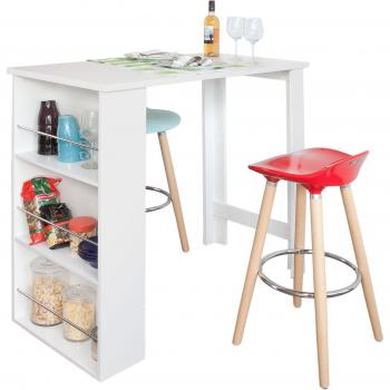 Mesa de Bar Bistro de Madera con Estante de Almacenaje, Blanco, FWT17-W