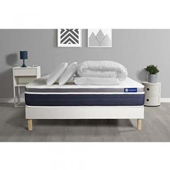 Pack Completo ACTIMEMO Confort Colchón Viscoelástico 140x190 cm - Altura 26 cm - Incluye Sommier, 2 Almohadas y Edredón - Confort Mi-Firme