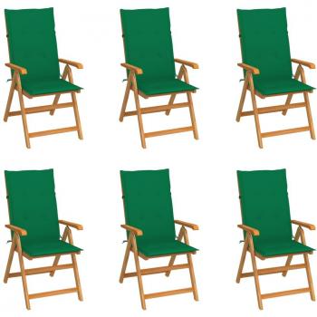 Solid Teak Garden Chairs Set of 6 with Green Cushions
