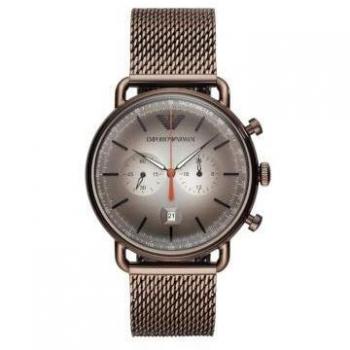 Emporio armani mens bicompax chronograph brown pvd mesh bracelet watch ar11169