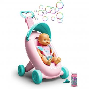 Nenuco - Carrito de Paseo con Función de Burbujas, Incluye Muñeco Bebé de 35 cm con Cuerpo Duro, Asa Ajustable y Bote de Jabón, Rec