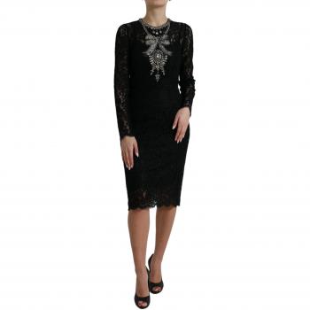 Dolce & Gabbana Elegant Crystal-Embellished Sheath Dress - IT42|M, Midi Dresses, female, Black, Size: S