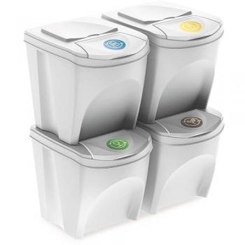Set de 4 cubos de reciclaje KEDEN SORTIBOX, capacidad total 100L, color blanco roto, incluye 4 papeleras de 25L cada una para cómoda segregación de residuos
