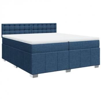 Cama box spring con colchón de muelles en tela azul 200x200 cm