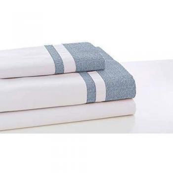 ESTELIA - Juego de sábanas Color Blanco con Cenefa - Cama de 135/140