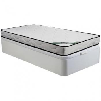 Conjunto somier arcón blanco 90 x 190 cm + colchón de espuma y tela de bambú de 15cm de grosor - Kanani de Naturea
