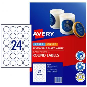 Avery L7129 MATT WHITE Round Labels for Laser and Inkjet Printers - 192 Labels