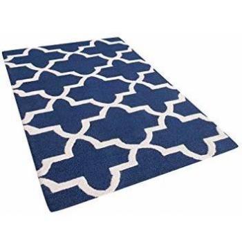 Alfombra de lana azul 80 x 150 cm patrón cuadrifolio trébol marroquí hecha a mano Silvan