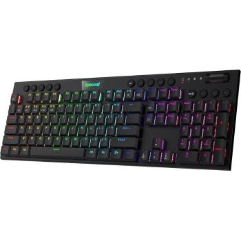 Teclado mecánico RGB inalámbrico Redragon K618 Horus, Bluetooth/2.4Ghz/con cable, bajo perfil, interruptores marrón/azul