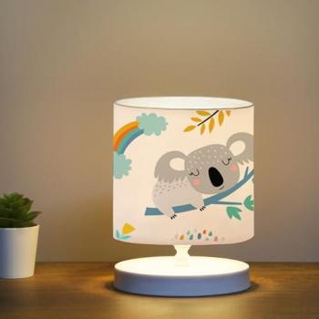 Lámpara de mesa infantil Maidstone Koala 1xE14 20 W MDF tela blanca y gris, diseño cilíndrico