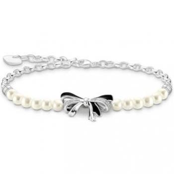 Thomas Sabo Silver and Pearl Bow Bracelet with Black Enamel for Women