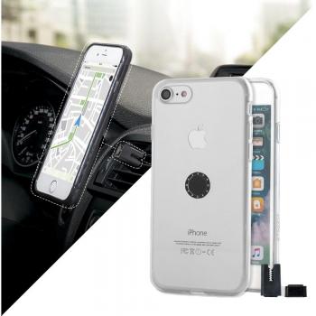 Funda con soporte magnético de coche iPhone 7 - Transparente con Soporte Magnético para Coche, incluye pinza magnética para rejillas del coche y botón magnético para superficies planas