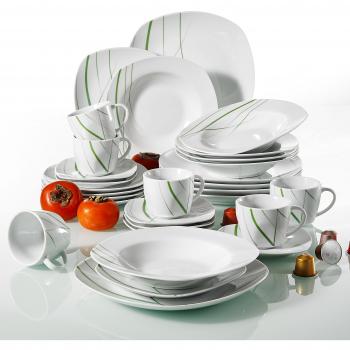 Veweet 'Aviva' Vajilla de porcelana 30 piezas servicio de combinación incluye tazas de café de 175 ml, platillo, platos de postre, platos de comedor y platos de sopa |Servicio completo