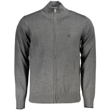 U.S. Polo Assn. Men's Sleek Gray Long Sleeve Zip Cardigan - XXL, Embroidered Logo, Nylon